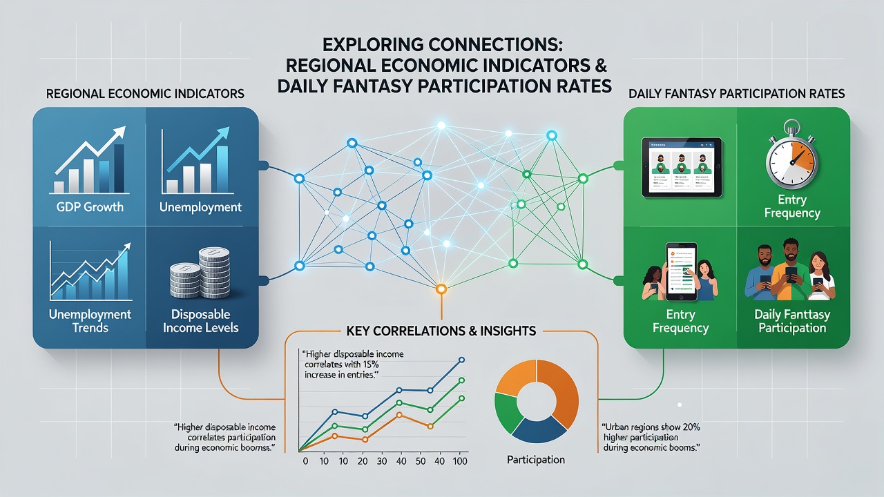 Infographic displaying correlations between unemployment rates, income levels, and daily fantasy sports contest entries by U.S. region