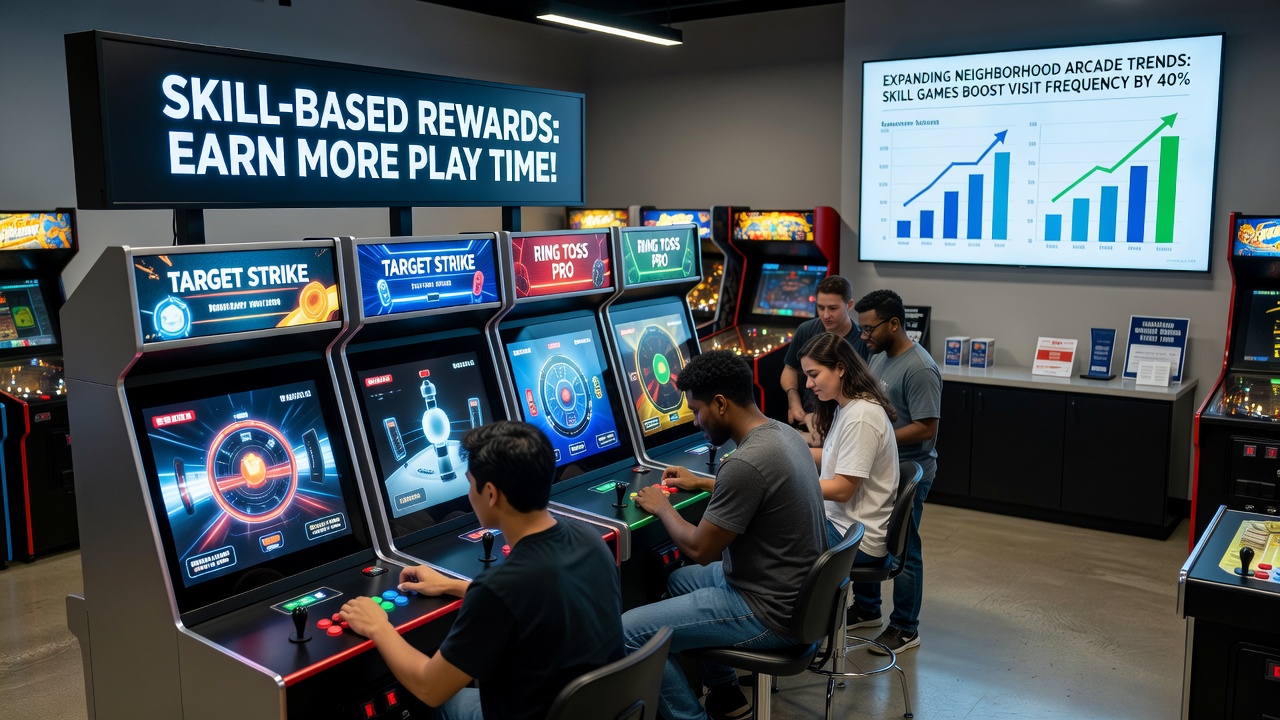 Players engaging with skill-based arcade setups inside a local gaming venue