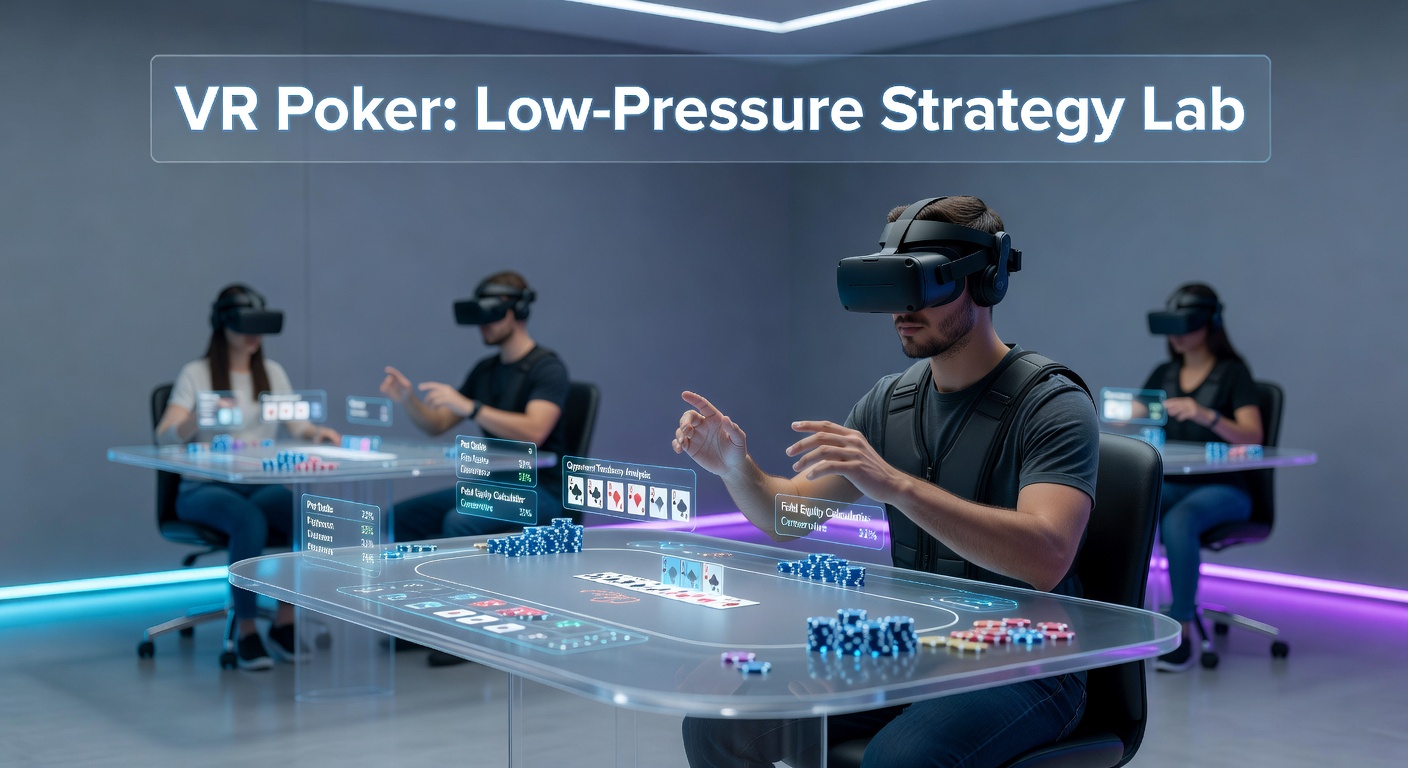 Immersive virtual reality poker room with digital avatars seated around a realistic felt table under soft lighting