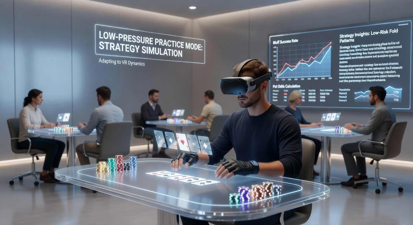 Player wearing VR headset engaged in a poker session with virtual cards and chips visible in the immersive view