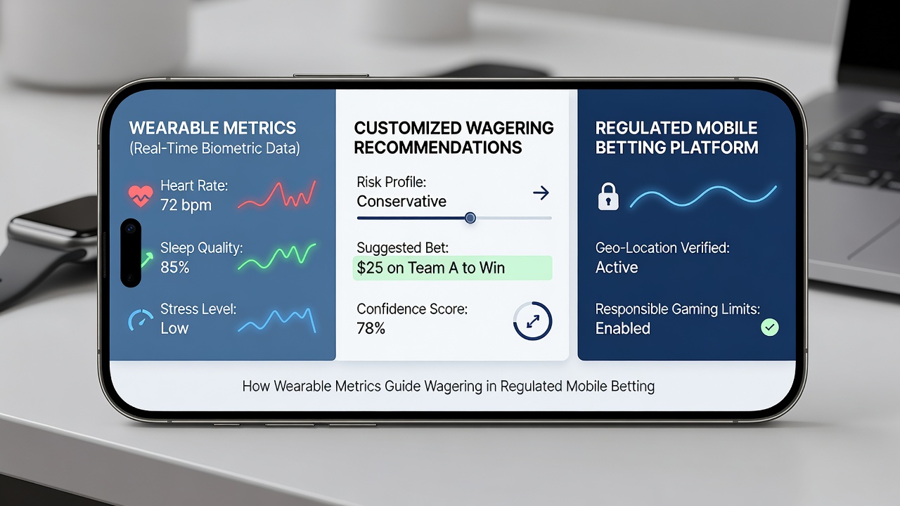 Mobile screen showing personalized betting recommendations generated from synced wearable metrics including sleep and activity data