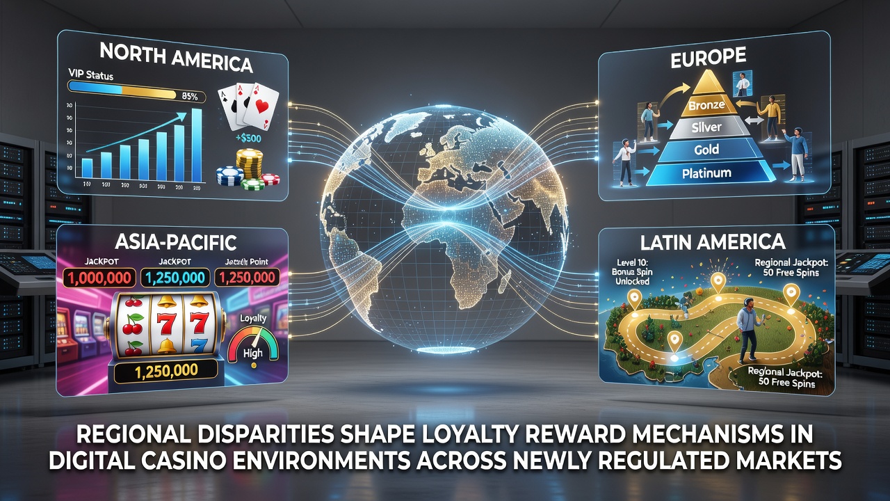 Map overlay showing regulatory zones and corresponding loyalty program features in digital casinos