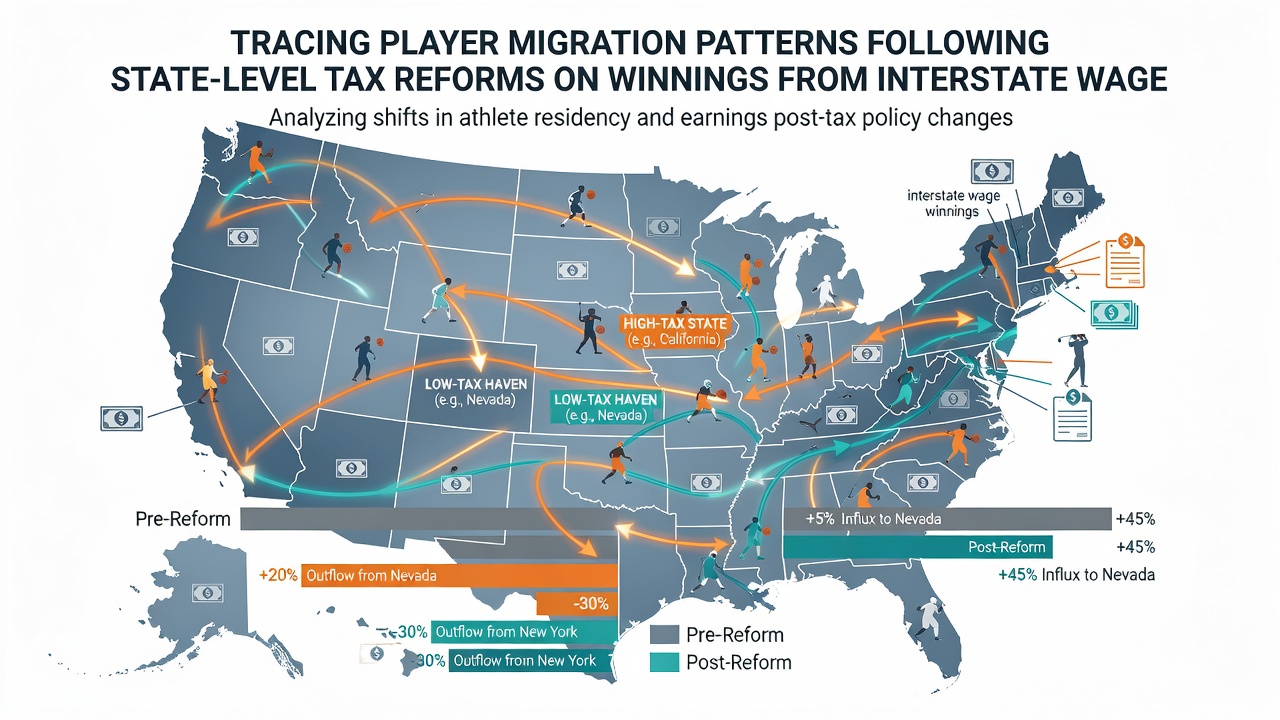 Chart displaying migration trends in player registrations between states with differing tax policies on wagering winnings